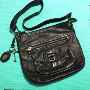 Fossil Black Leather Crossbody Bag